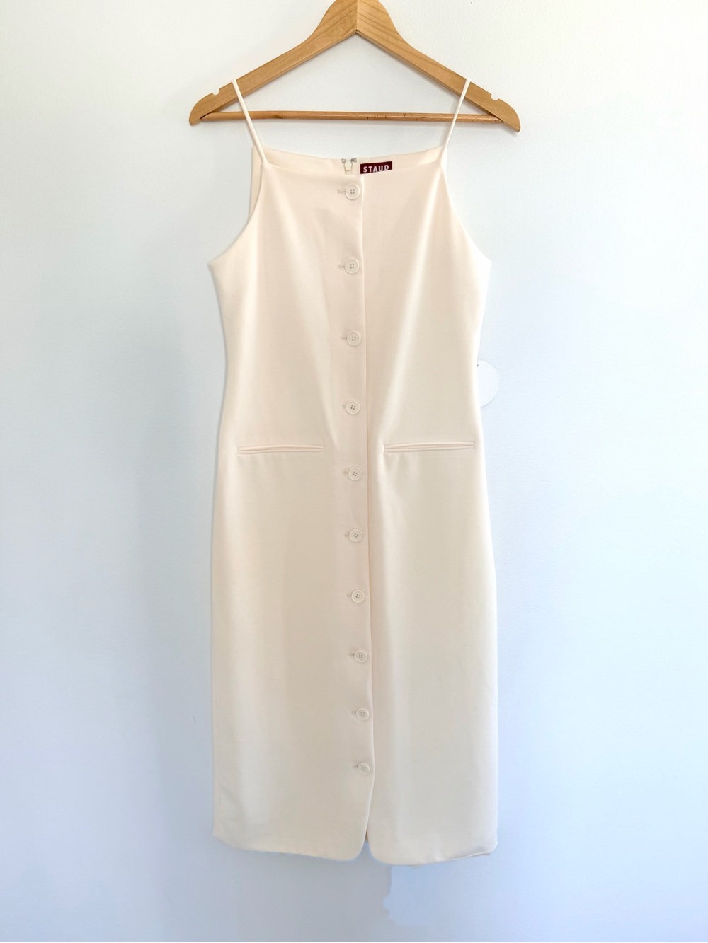 NWT STAUD Una Dress Ecru Button Front Midi Dress Size S $395